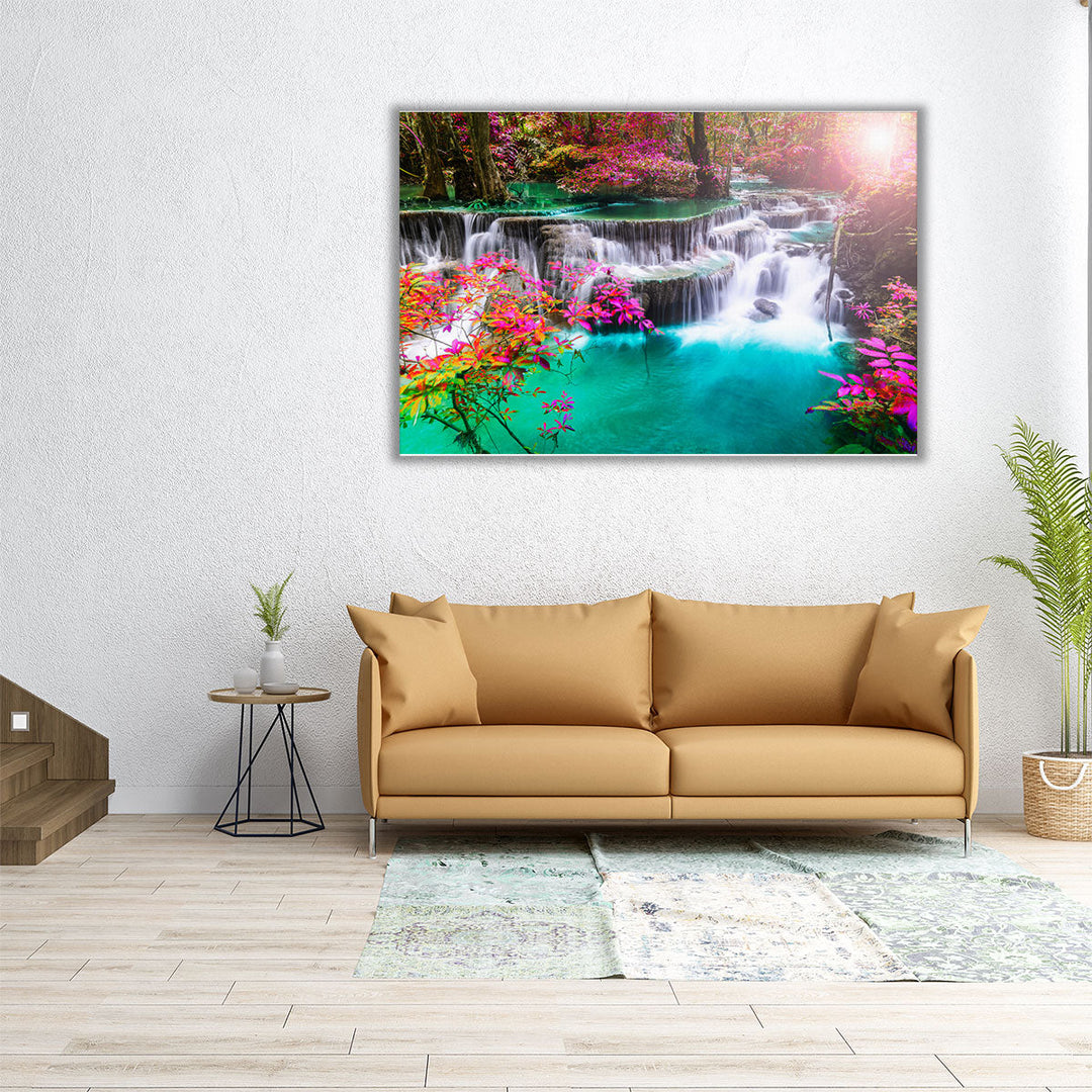 Huay Mae Kamin Waterfall in Thailand's Forest - Canvas Print Wall Art