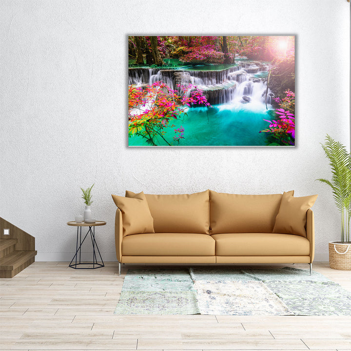 Huay Mae Kamin Waterfall in Thailand's Forest - Canvas Print Wall Art