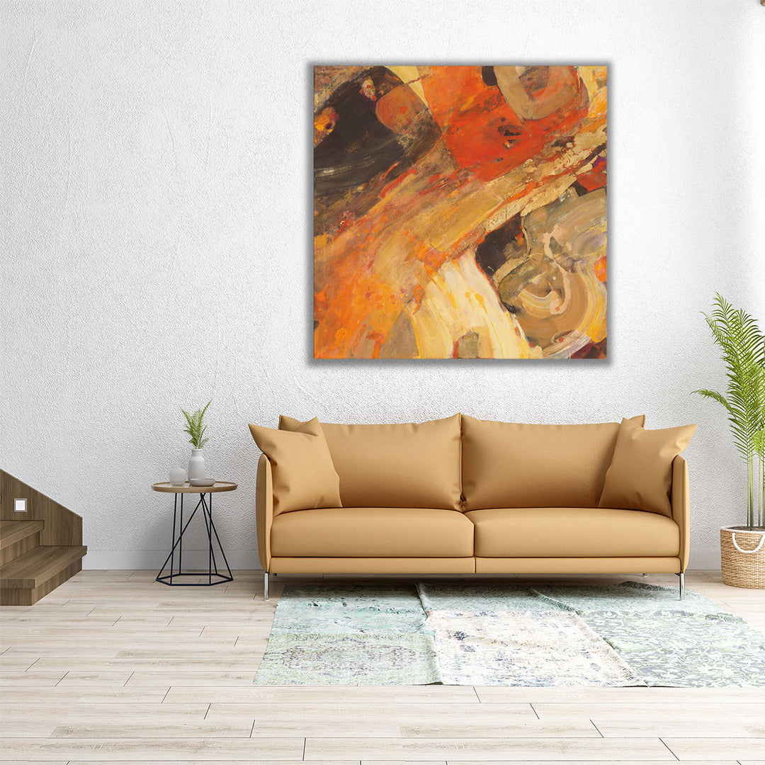 Square wall art with bold yellow brushstrokes