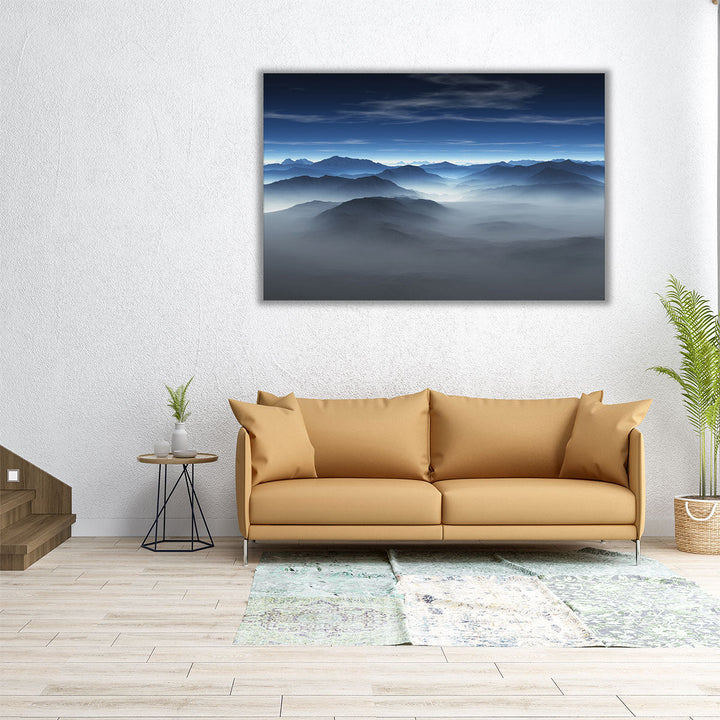 60x40 canvas featuring blue mountain and sky
