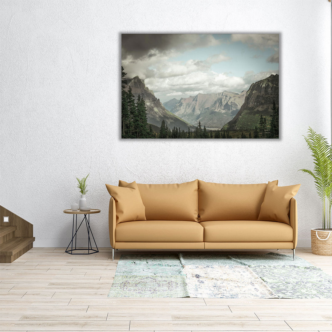 Big wall art mountains in green and gray