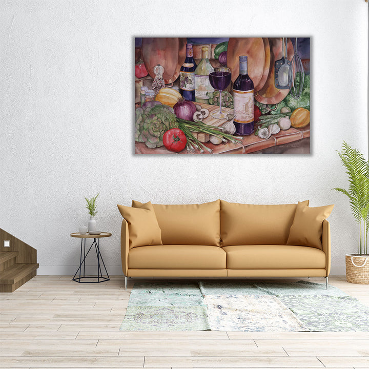 24x16 canvas print – red wine and produce