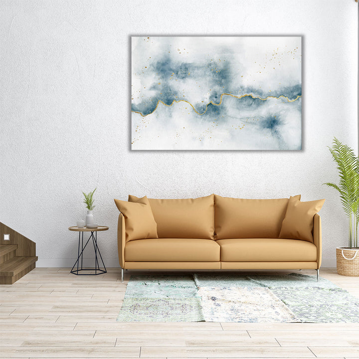 Square abstract wall painting in blue tones