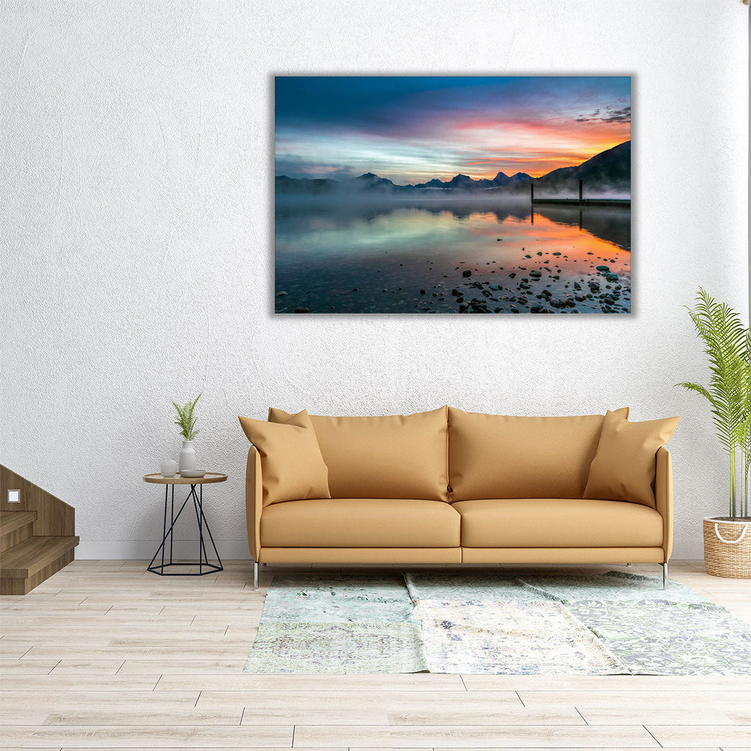 30x20 mountain and lake wall art with neutral sky