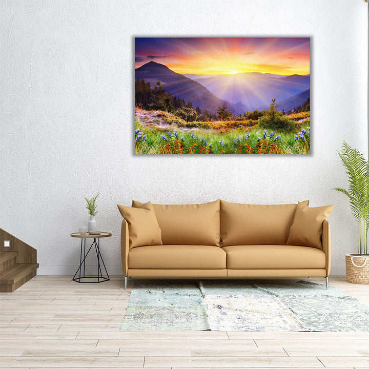 30x20 sunrise mountain photo with green and yellow tones