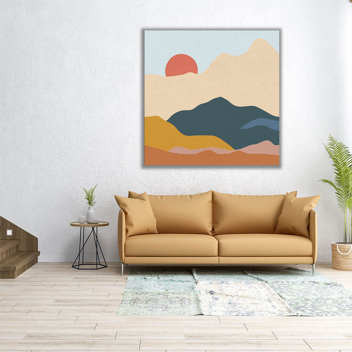 30x30 square mountain art, modern wall piece