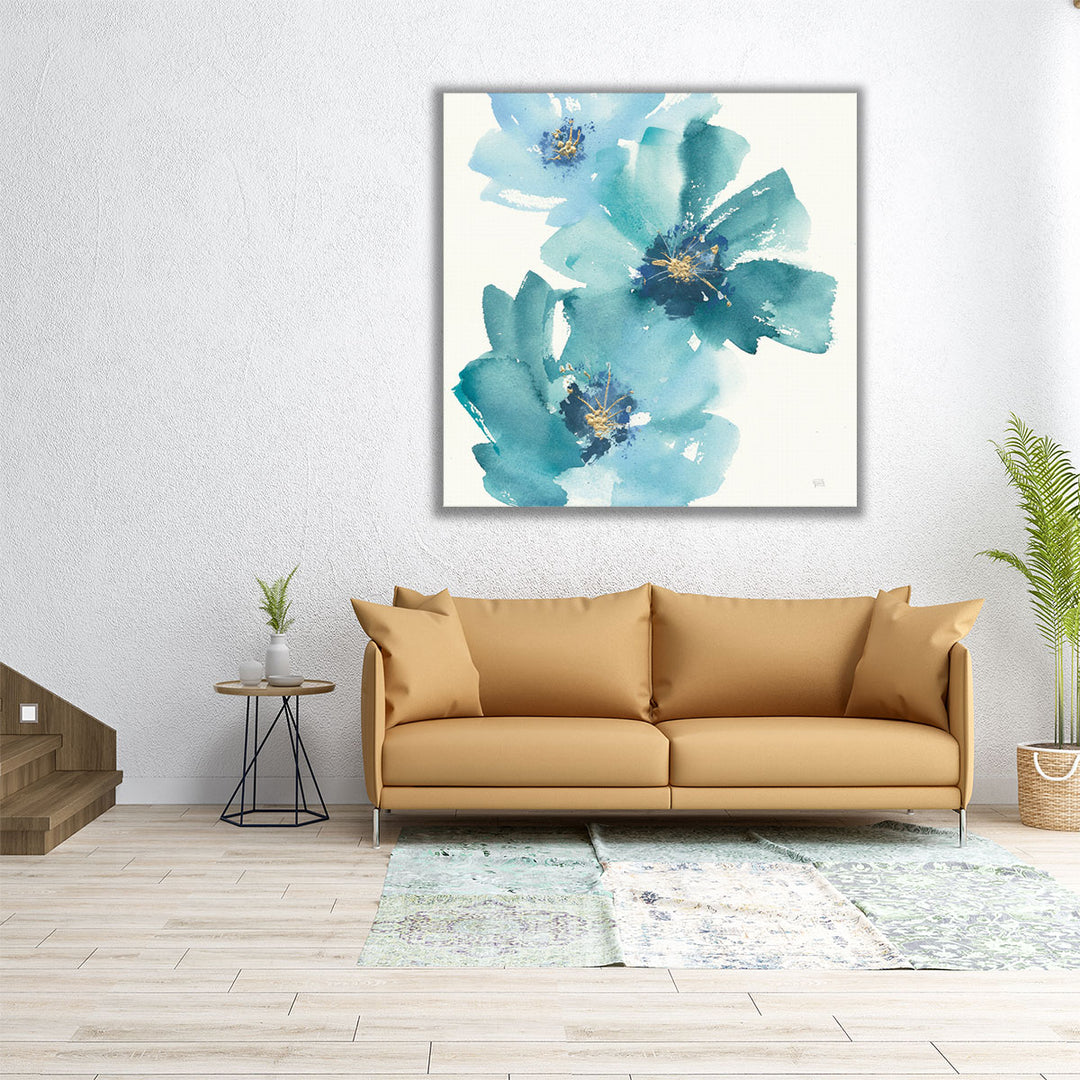 24×24 teal flower botanical canvas print