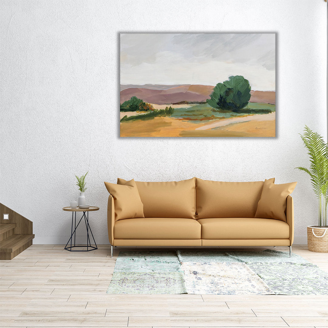 40x40 canvas of abstract landscape in brown and green hues