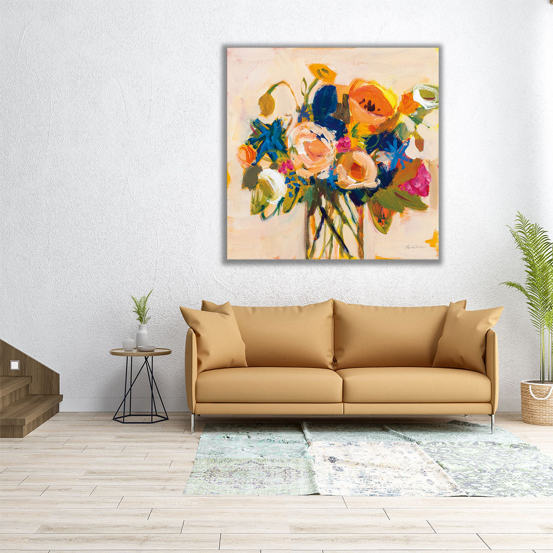 40x40 Wall Art – large square canvas with orange still life flowers
