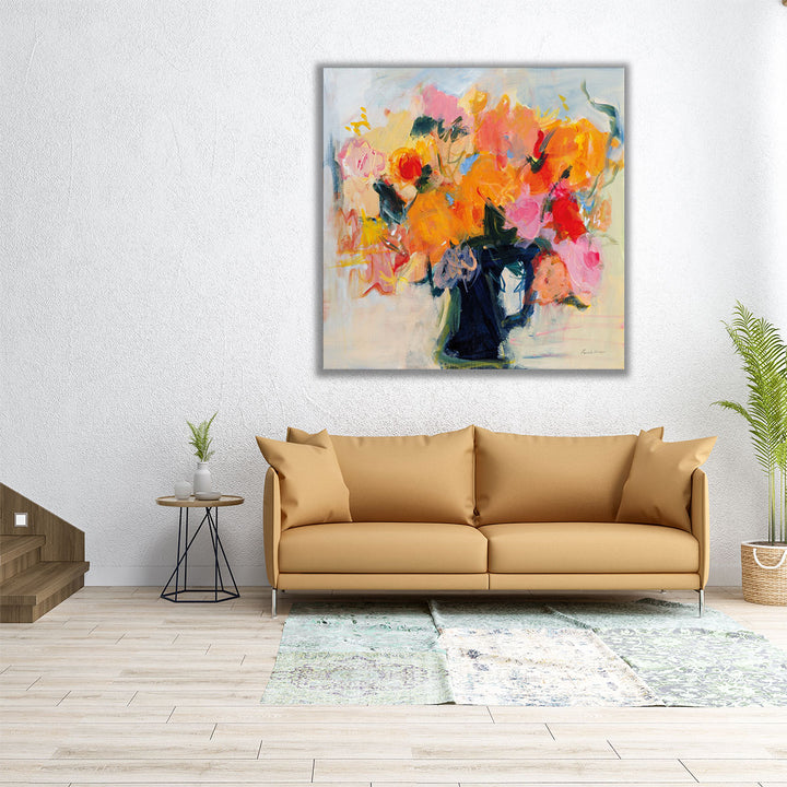 Orange and black botanical wall decor