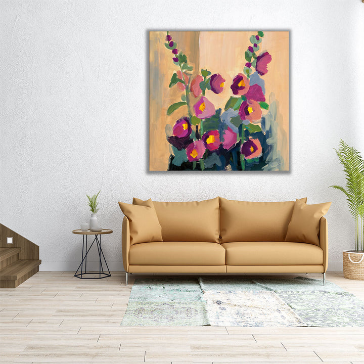 40x40 Wall Art – large square canvas with abstract flowers and leaves