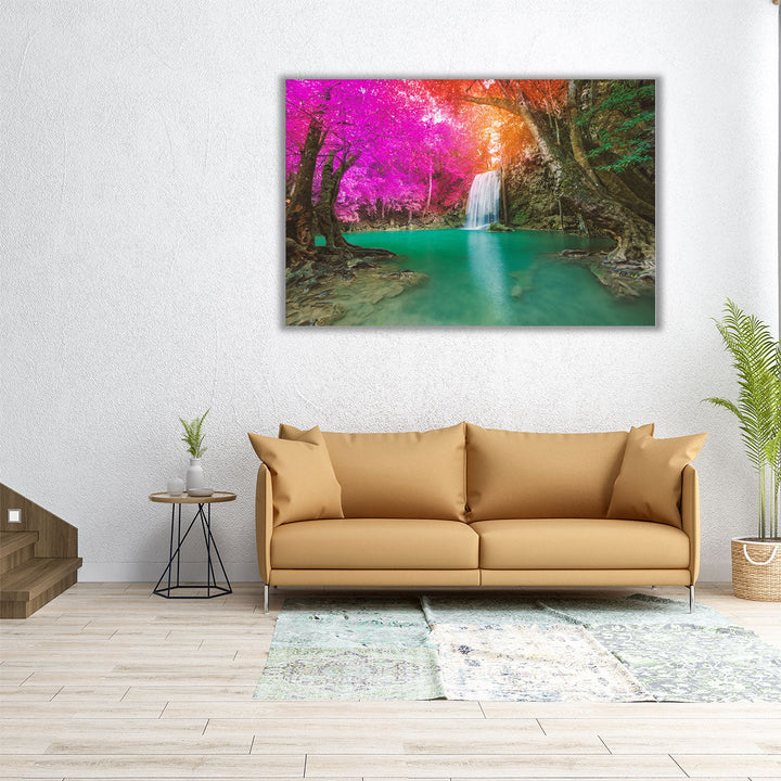 Waterfall in Deep Forest at Erawan National Park - Canvas Print Wall Art
