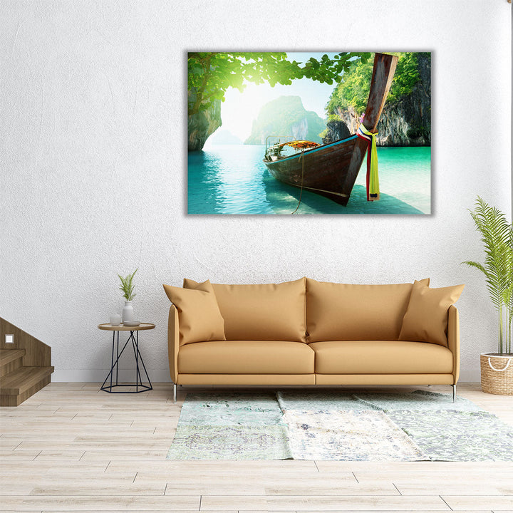 Boat and Islands in Andaman Sea Thailand - Canvas Print Wall Art