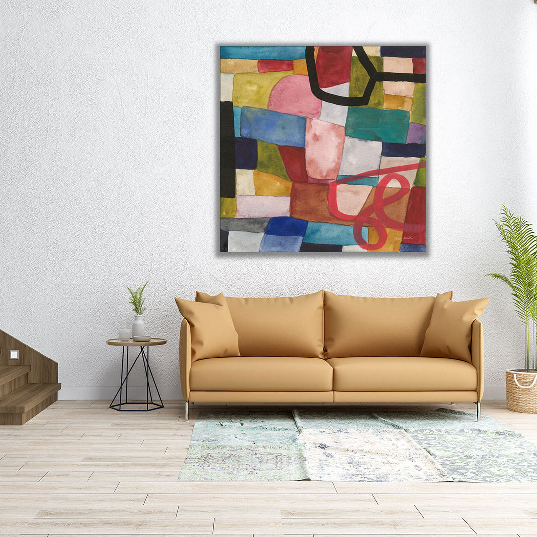 40x40 Wall Art – large square geometric painting with vivid palette