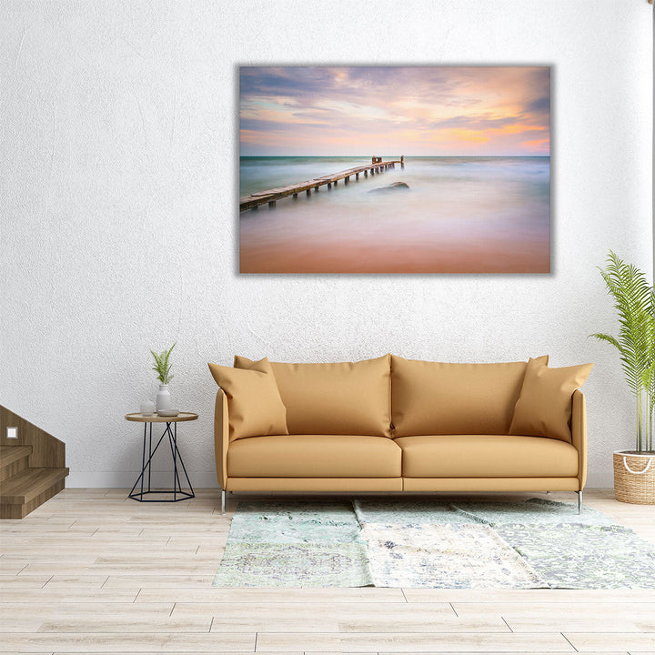 Ocean Mist and a Pier - Canvas Print Wall Art