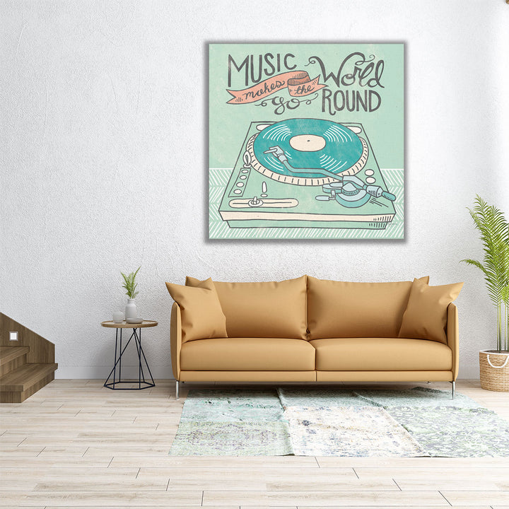 Retro Record Player Gray - Canvas Print Wall Art
