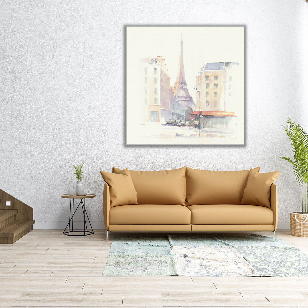 Square architectural watercolor cityscape artwork
