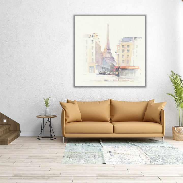 Square architectural watercolor cityscape artwork