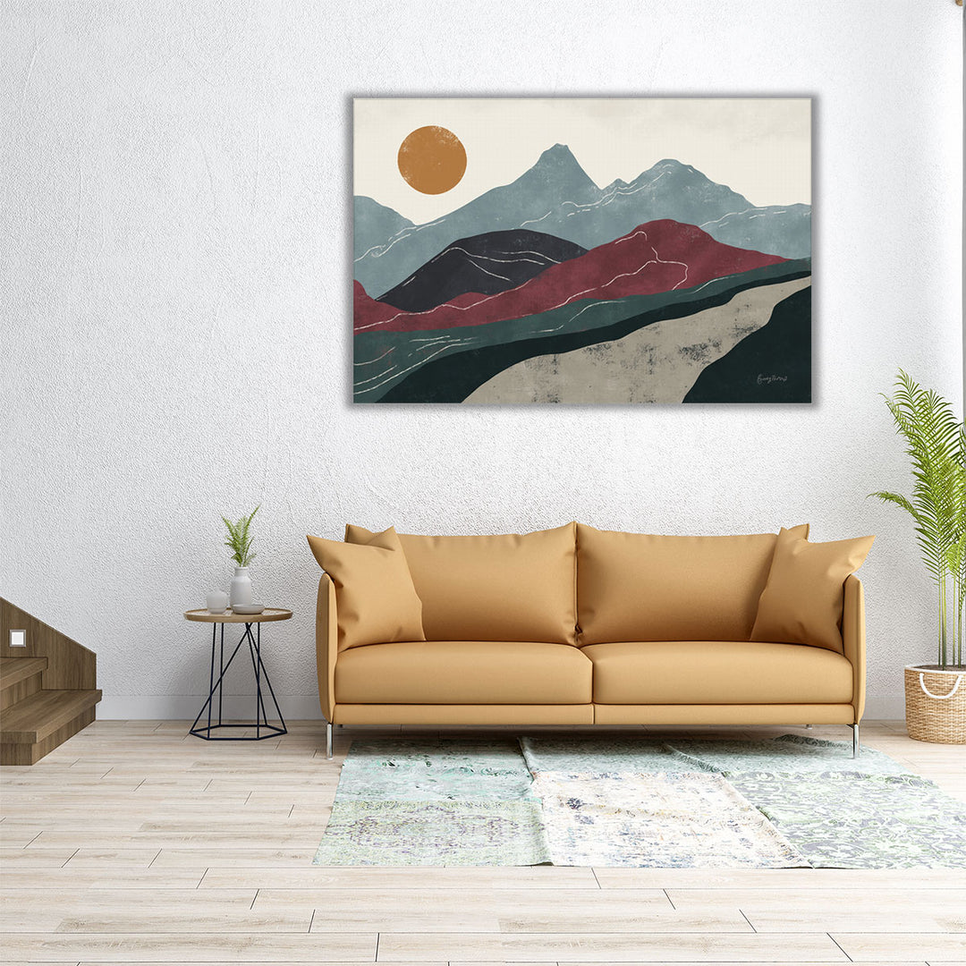 60x40 abstract mountain canvas with red and black tones