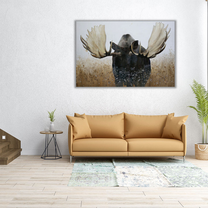 60x40 Wall Art – grand moose abstract artwork in neutral palette