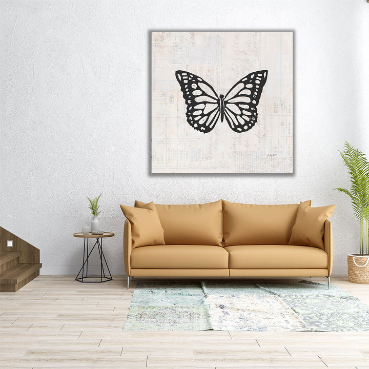 Butterfly Stamp Black and White - Canvas Print Wall Art