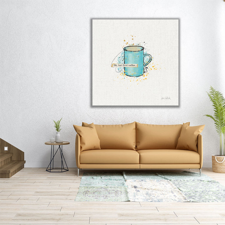 24x24 Canvas Print watercolor coffee cup closeup