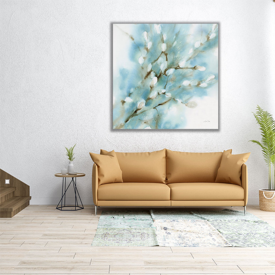 White blue neutral botanical canvas art