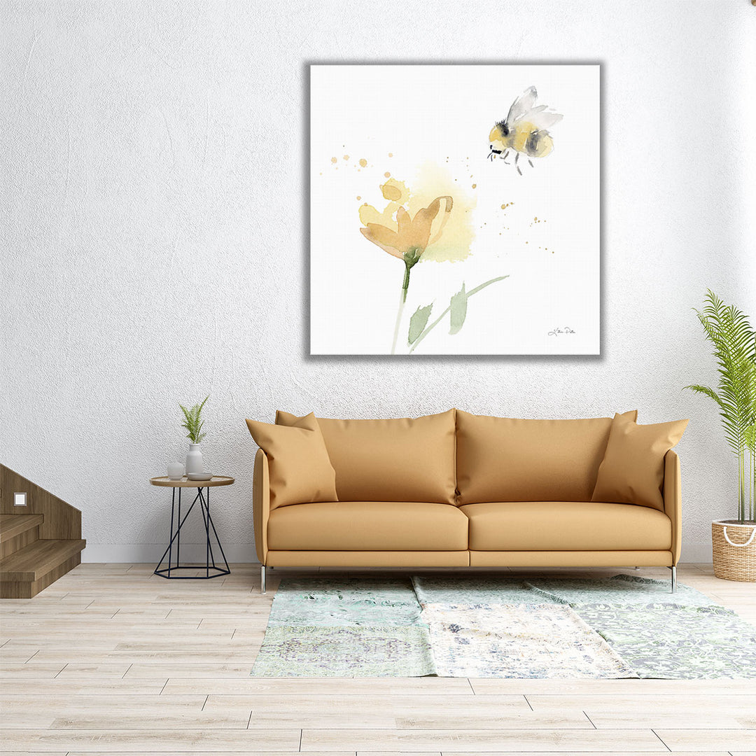 40x40 Wall Art – large square sunflower and bee canvas