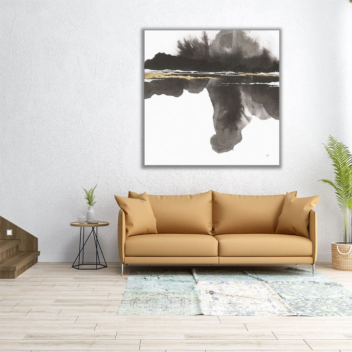 Mountain Reflection Black and White - Canvas Print Wall Art