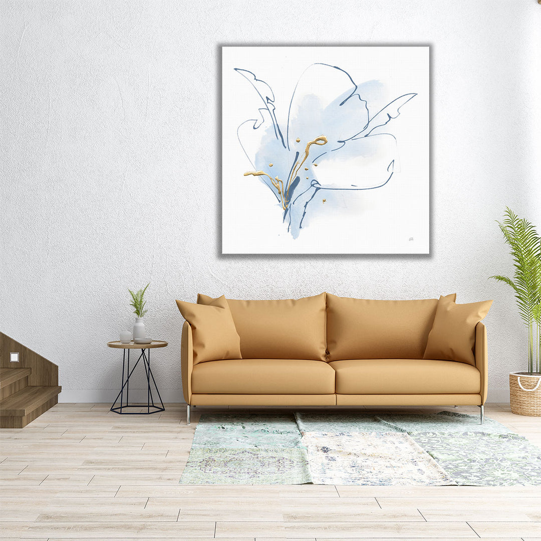 Office botanical art blue gold accents