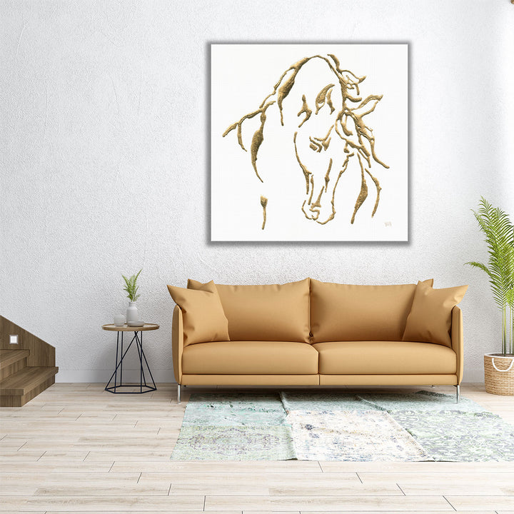 40x40 Wall Art – square framed gold horse abstract painting