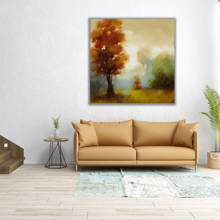 Square neutral canvas with tree motif