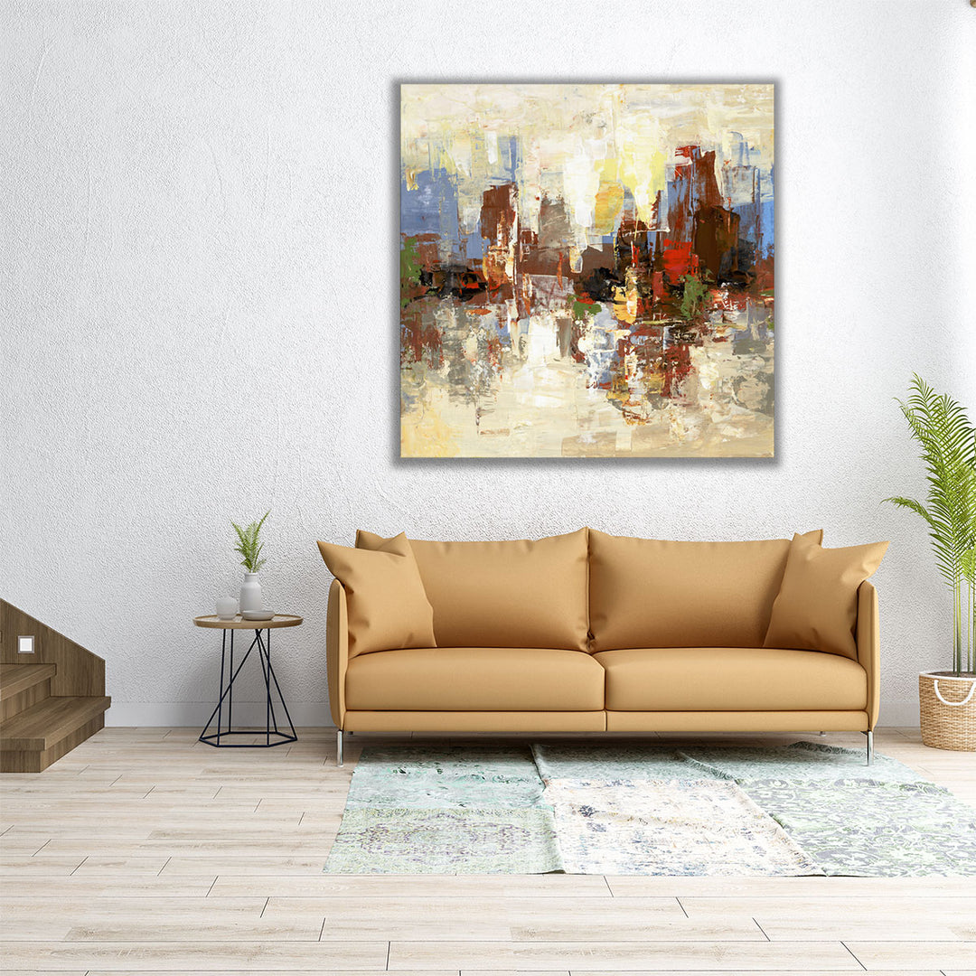 Square abstract print with neutral color base