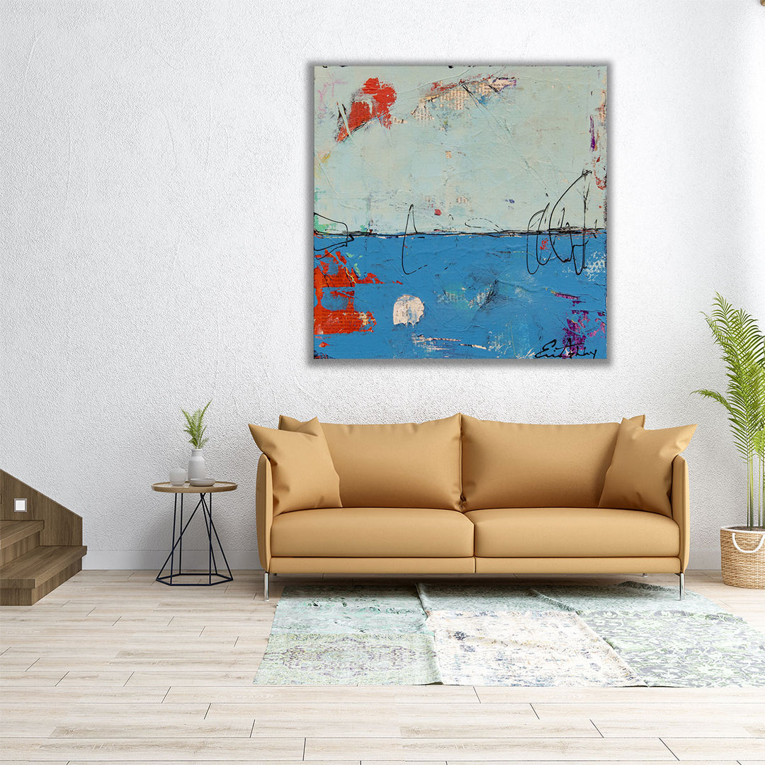 40x40 Wall Art – large framed blue canvas with contemporary feel