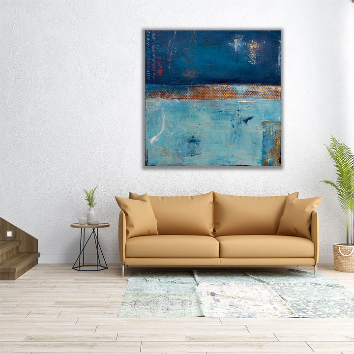 Square canvas art with expressive blue lines