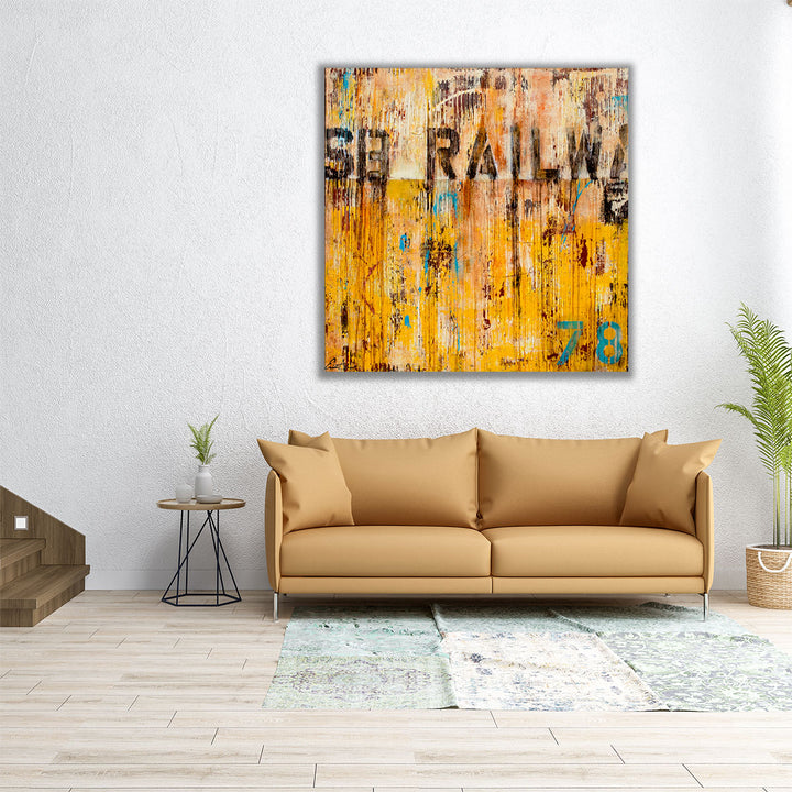 40x40 Wall Art – square yellow abstract print with modern type