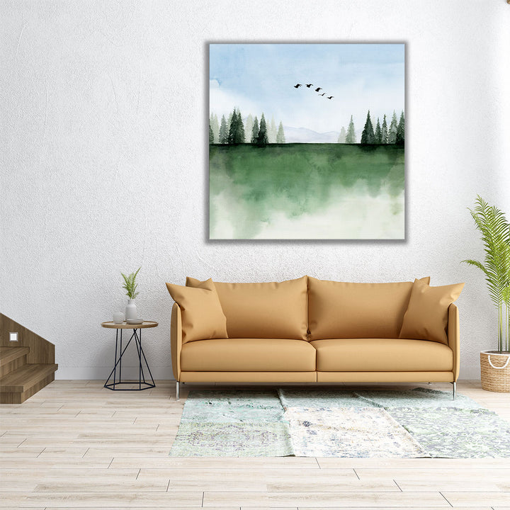 Big wall art green forest and blue sky
