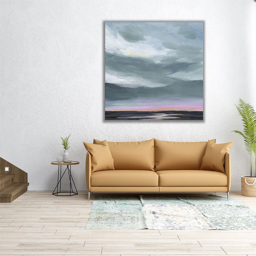 40x40 Wall Art – large square framed gray landscape print