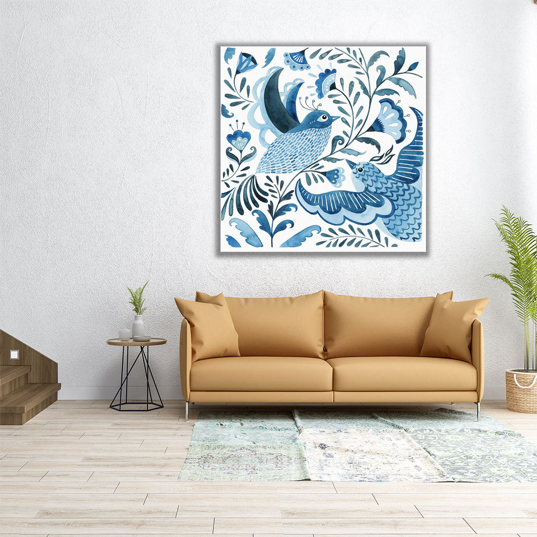 Blue Bird Folk I - Canvas Print Wall Art