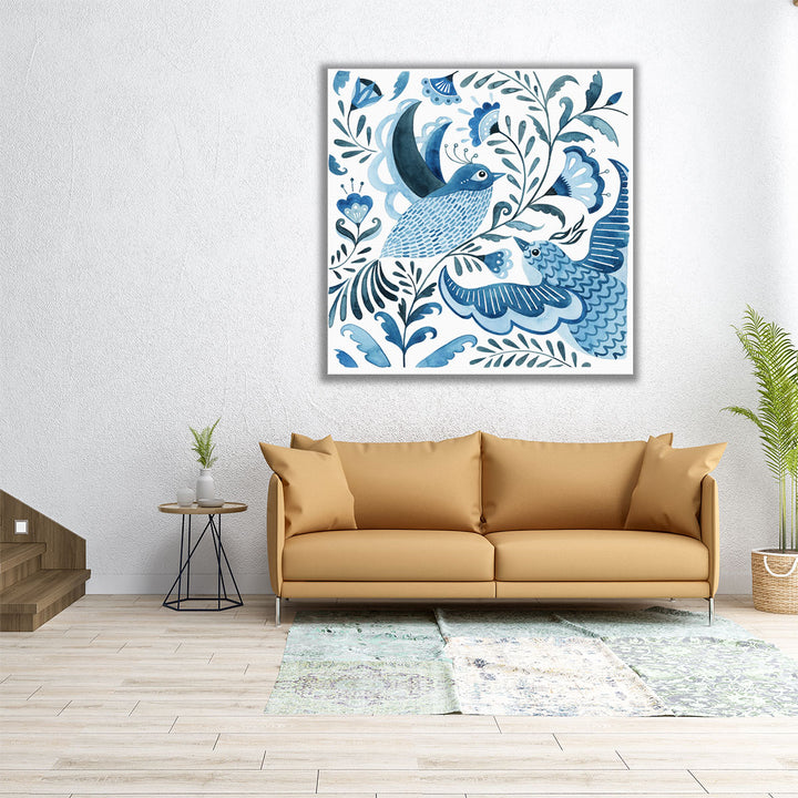 Blue Bird Folk I - Canvas Print Wall Art