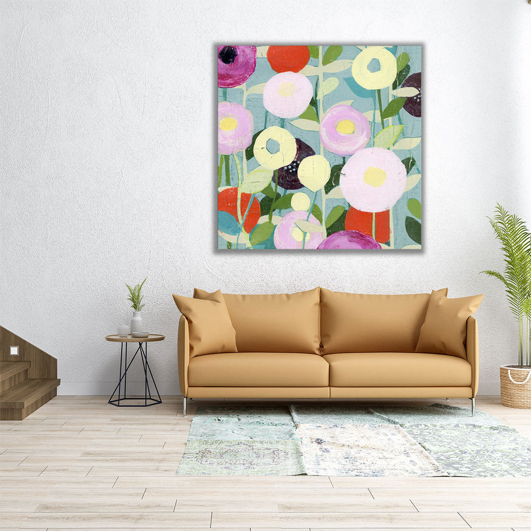 Square floral canvas art in soft palette