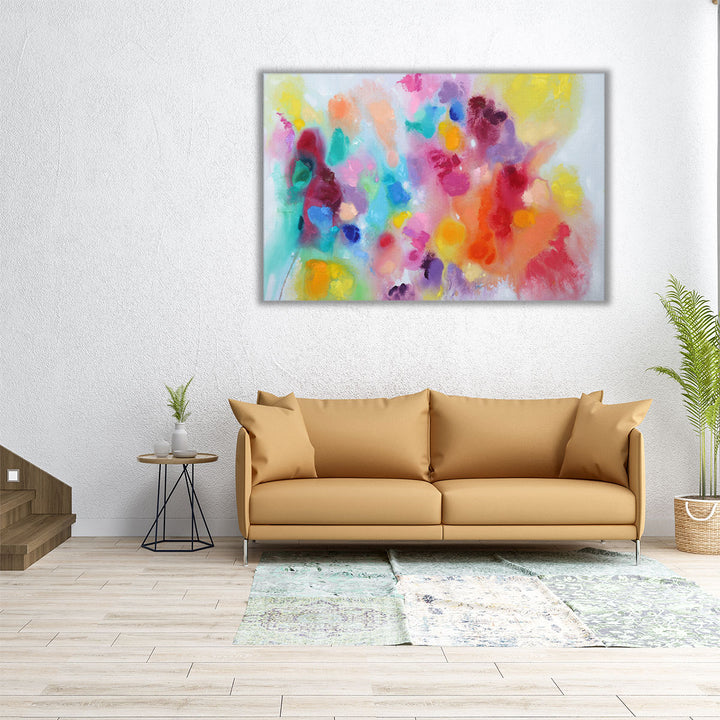 hallway canvas colorful art display centerpiece