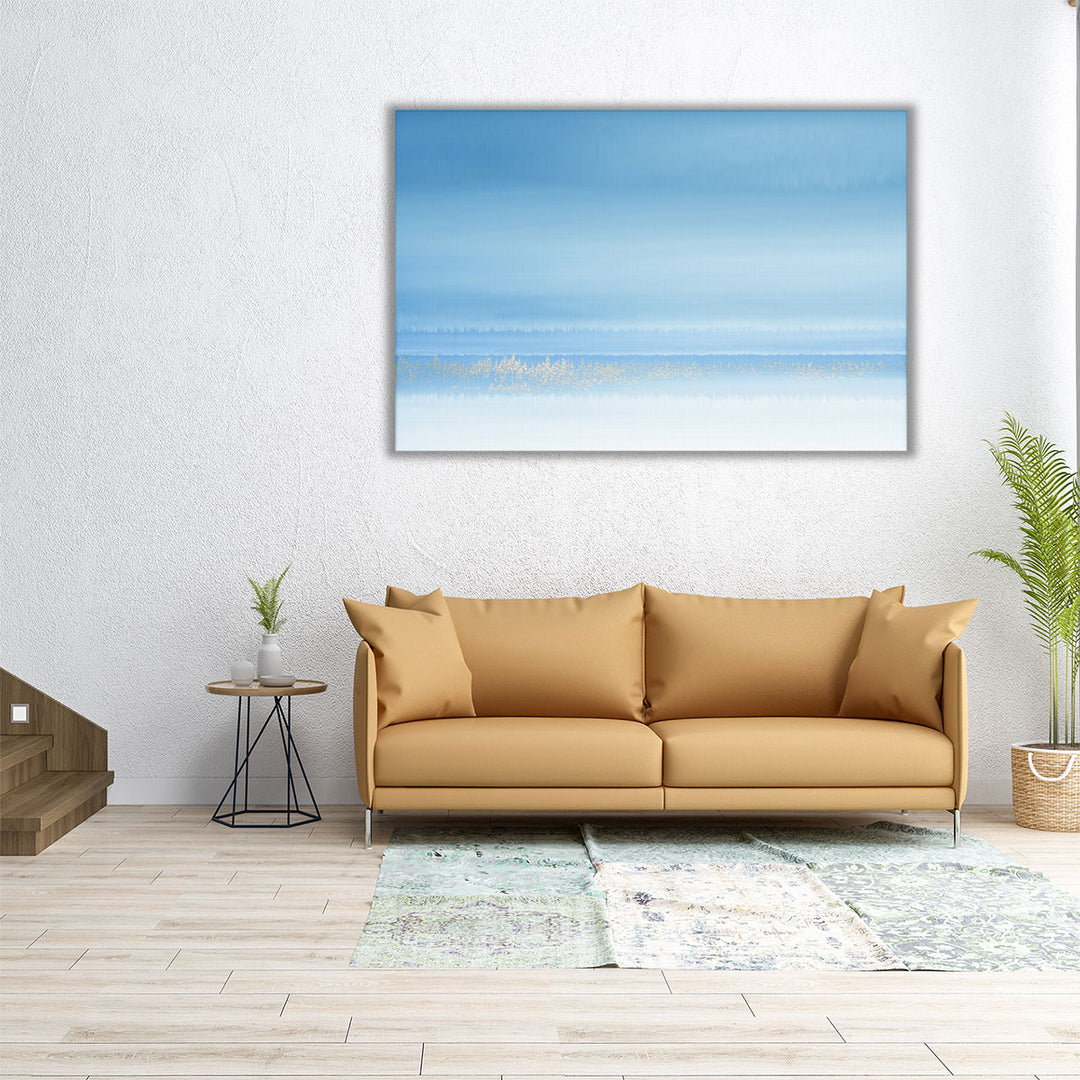 Horizontal blue canvas with minimalist design
