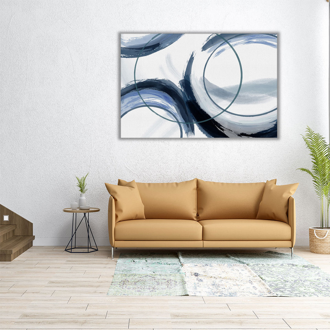 Horizontal abstract print in blue and white