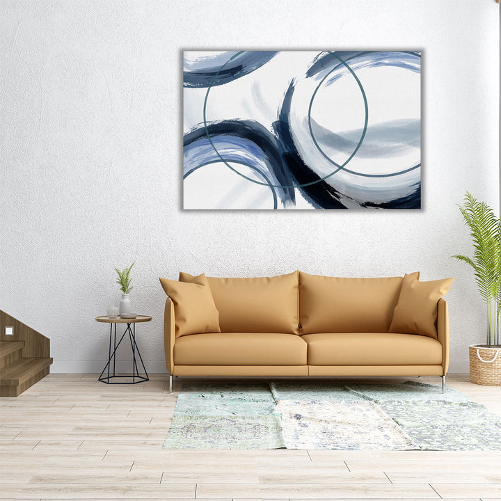 Horizontal abstract print in blue and white