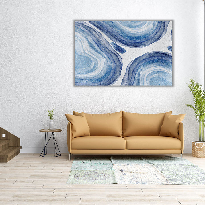 Horizontal artwork featuring gentle blue forms
