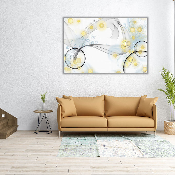hallway display – yellow-gold accent shapes