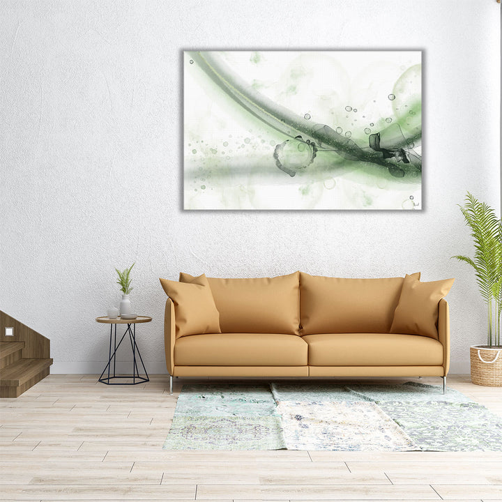 Oversized abstract painting green strokes