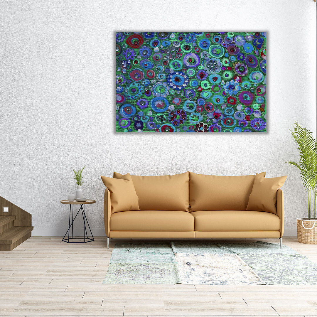 60x40 Wall Art – impressionist canvas in blue green circular forms
