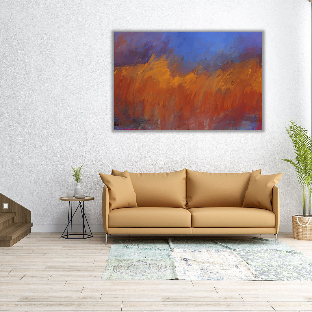60x40 Wall Art – large canvas with orange and blue forest tones
